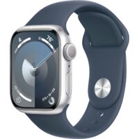 Apple Watch Series 9 41 мм (алюминиевый корпус, серебристый/грозовой синий, спортивный силиконовый ремешок M/L)