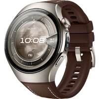 Huawei Watch 5 46 мм (титановый, с коричневым силиконовым ремешком, международная версия)