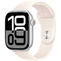Apple Watch Series 10 46 мм (алюминиевый корпус, серебристый/звездный свет, спортивный силиконовый ремешок M/L)