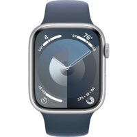 Apple Watch Series 9 45 мм (алюминиевый корпус, серебристый/грозовой синий, спортивный силиконовый ремешок S/M) Image #2